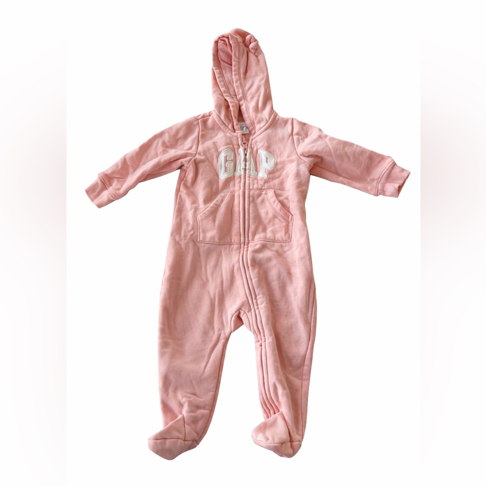 GAP Cozy Pink Hooded Footie for Kids Onesie Overall Infant Baby girl 6-12 mons